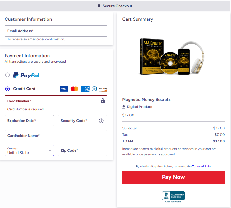 Magnetic Money Secrets checkout page preview